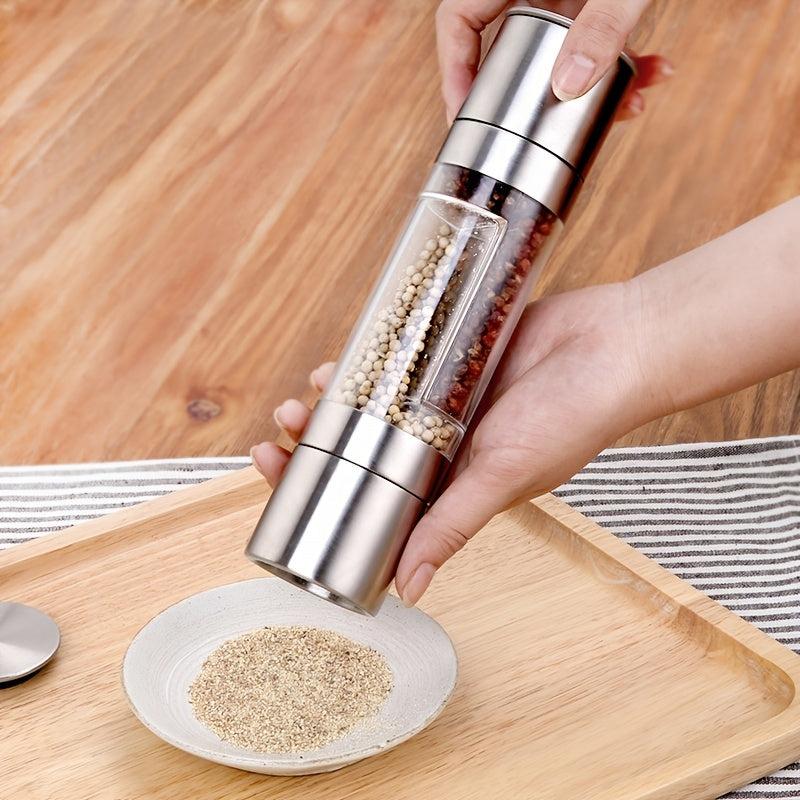 Dual Head Pepper Grinder 2-in-1 Stainless Steel Sea Salt Spice Manual Mill