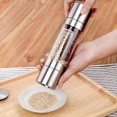 Dual Head Pepper Grinder 2-in-1 Stainless Steel Sea Salt Spice Manual Mill