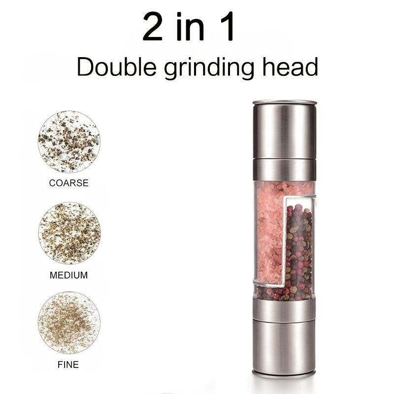 Dual Head Pepper Grinder 2-in-1 Stainless Steel Sea Salt Spice Manual Mill