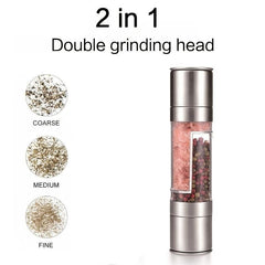 Dual Head Pepper Grinder 2-in-1 Stainless Steel Sea Salt Spice Manual Mill