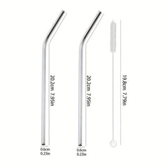 Eco Stainless Steel Straw Set - 3pcs with Cleaning Brush