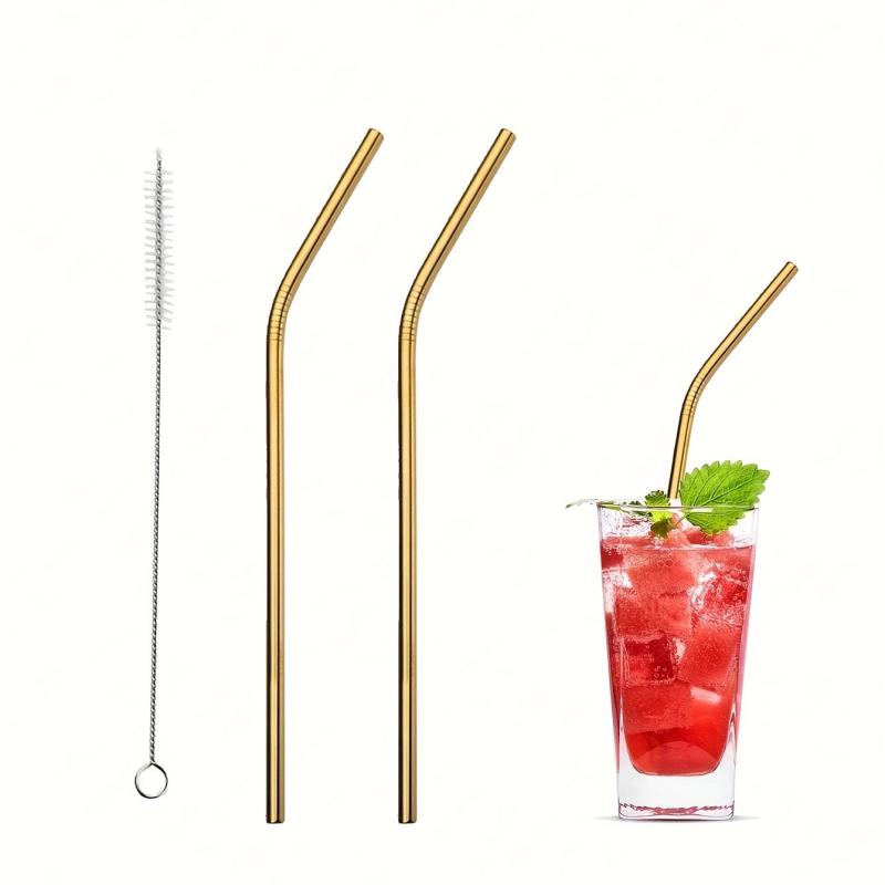Eco Stainless Steel Straw Set - 3pcs with Cleaning Brush