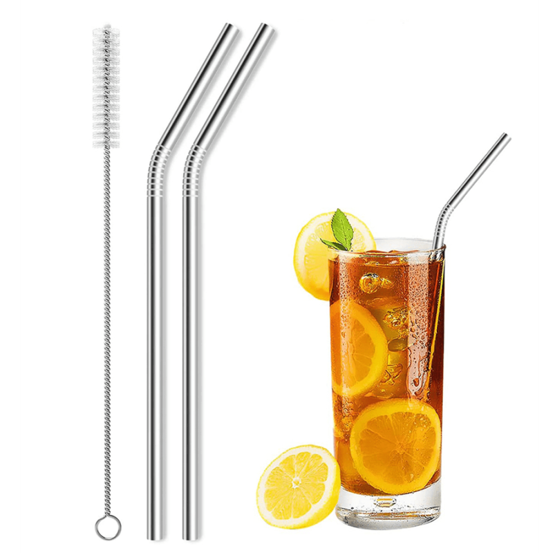 Eco Stainless Steel Straw Set - 3pcs with Cleaning Brush