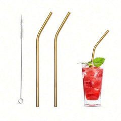 Eco Stainless Steel Straw Set - 3pcs with Cleaning Brush