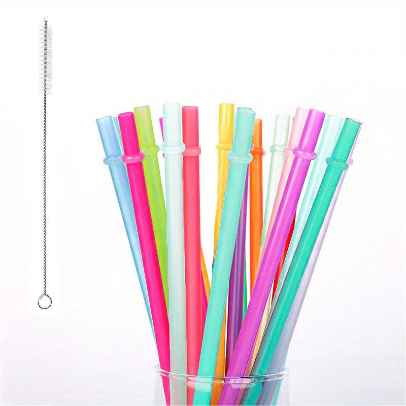 35pcs Reusable High Transparent Colored Straw with Anti-slip Buckle