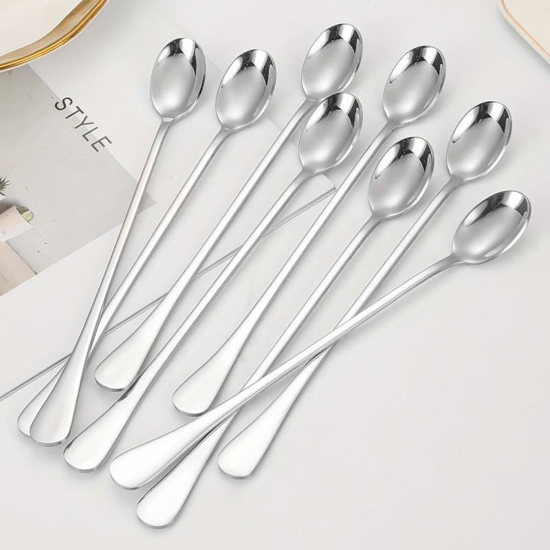 8pcs Long Handle Stainless Steel Spoon Set for Desserts, Ice Tea, Coffee