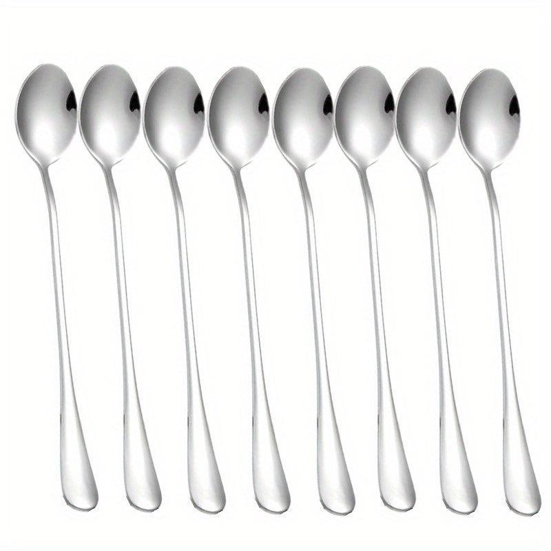 8pcs Long Handle Stainless Steel Spoon Set for Desserts, Ice Tea, Coffee