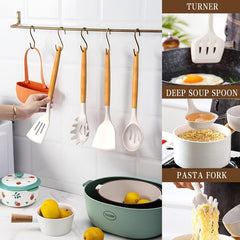 33pcs Silicone Cooking Utensils Set Non Stick Kitchen Spatula Set Wooden Handle