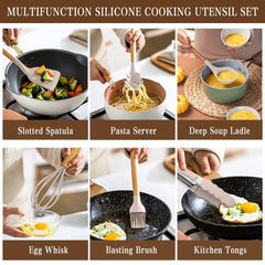 33pcs Silicone Cooking Utensils Set Non Stick Kitchen Spatula Set Wooden Handle