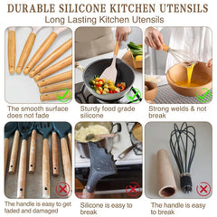 33pcs Silicone Cooking Utensils Set Non Stick Kitchen Spatula Set Wooden Handle