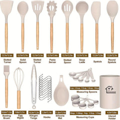 33pcs Silicone Cooking Utensils Set Non Stick Kitchen Spatula Set Wooden Handle