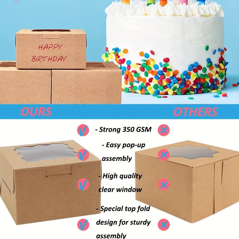 50 Bakery Boxes with Window and Stickers 10x7x2.6 cm