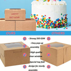 50 Bakery Boxes with Window and Stickers 10x7x2.6 cm