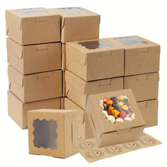 50 Bakery Boxes with Window and Stickers 10x7x2.6 cm