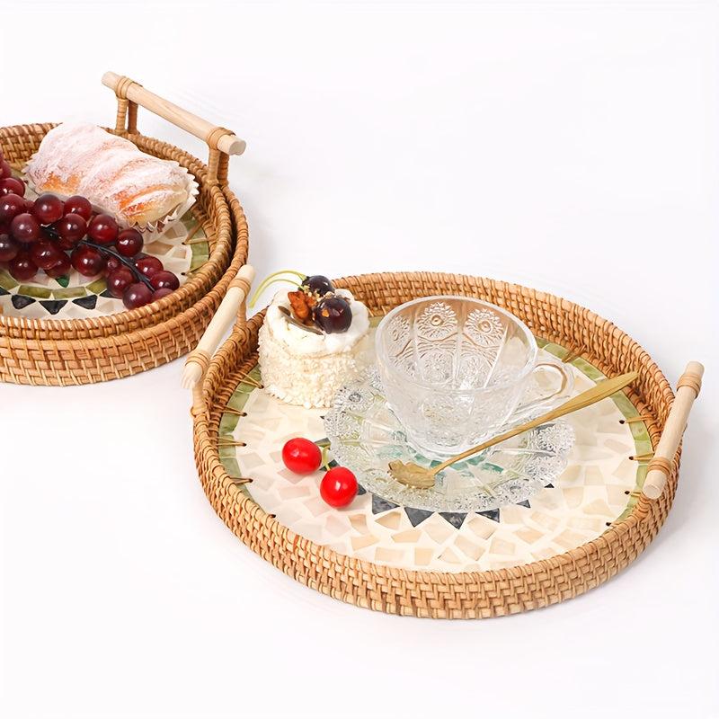 Rattan Woven Shell Tray Double Ear Tray Snack Fruit Basket
