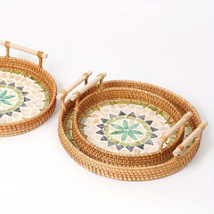 Rattan Woven Shell Tray Double Ear Tray Snack Fruit Basket
