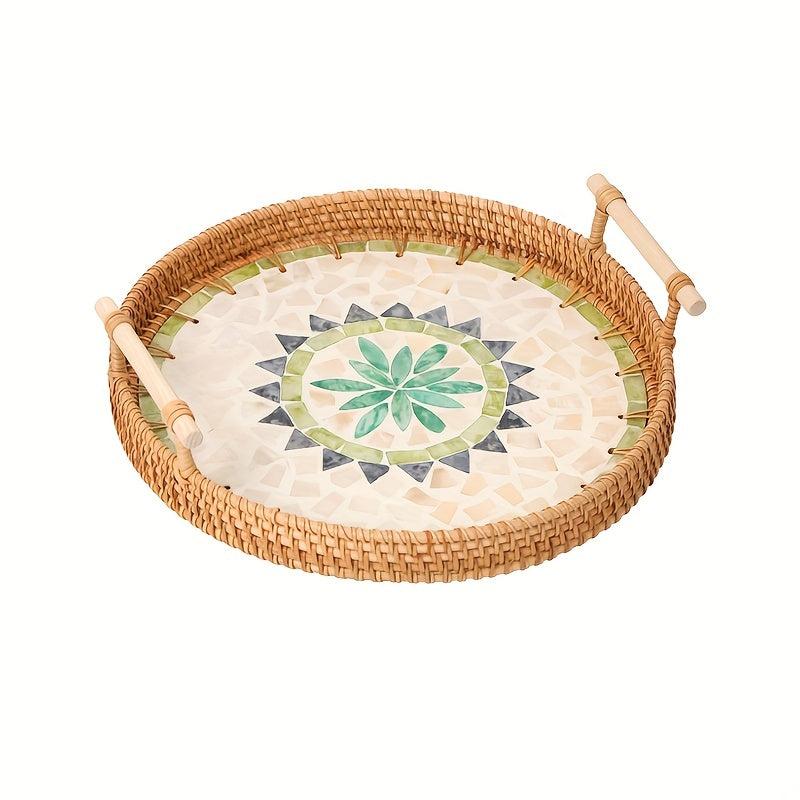 Rattan Woven Shell Tray Double Ear Tray Snack Fruit Basket