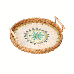 Rattan Woven Shell Tray Double Ear Tray Snack Fruit Basket