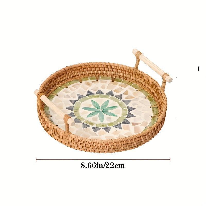 Rattan Woven Shell Tray Double Ear Tray Snack Fruit Basket