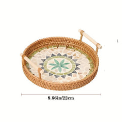 Rattan Woven Shell Tray Double Ear Tray Snack Fruit Basket