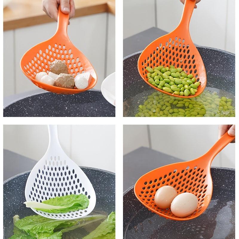 1pc Slotted Spoon Kitchen Noodle Colander Stainless Steel Long Handle