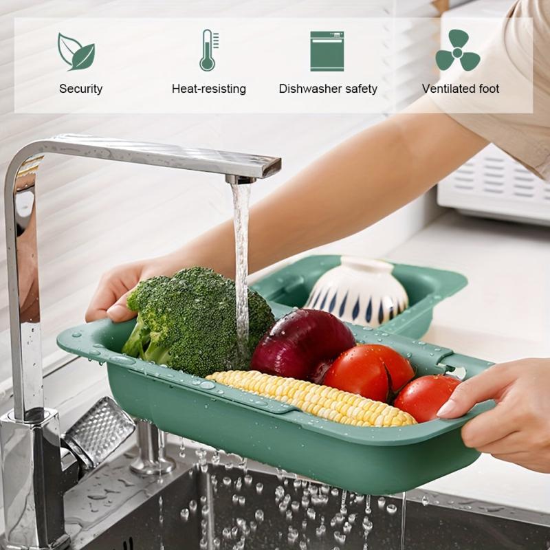 Adjustable Sink Rack Colander Vegetable Fruit Drain Basket