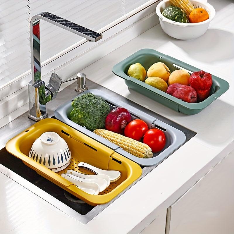 Adjustable Sink Rack Colander Vegetable Fruit Drain Basket