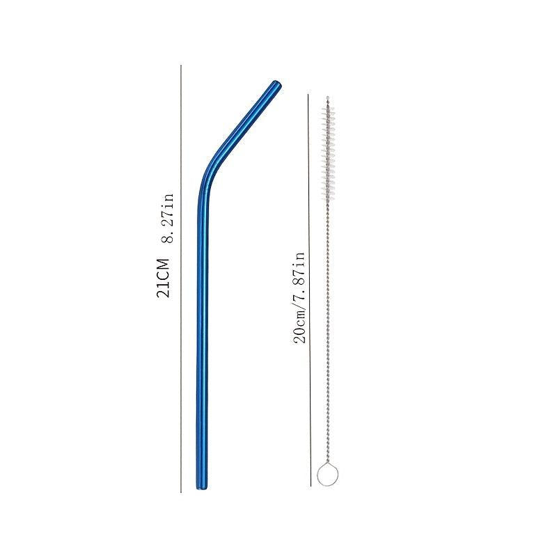 6pcs Curved Tube 1pc Brush Titanium Plated Stainless Steel Straw Set