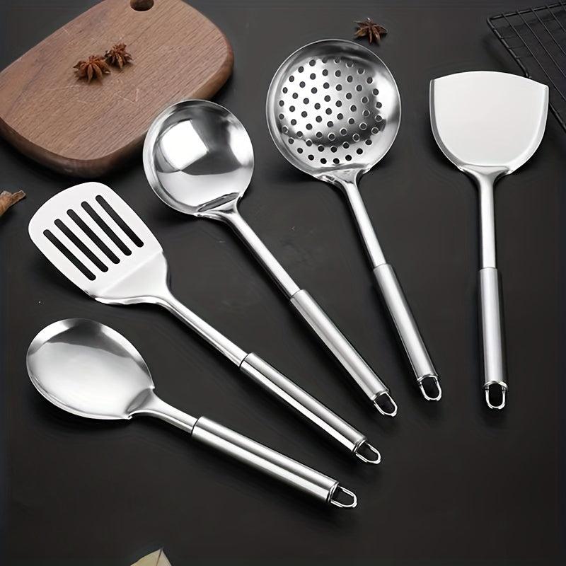 5pcs Stainless Steel Utensil Set Spatula Ladle Slotted Turner Rice Paddle Spoon