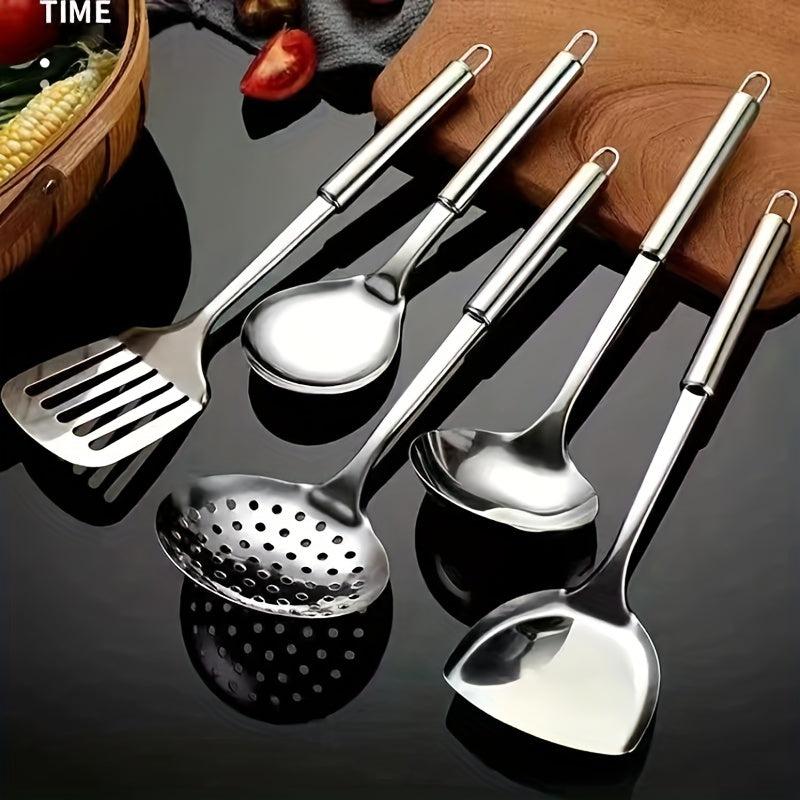 5pcs Stainless Steel Utensil Set Spatula Ladle Slotted Turner Rice Paddle Spoon