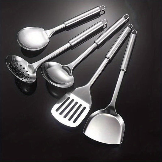 5pcs Stainless Steel Utensil Set Spatula Ladle Slotted Turner Rice Paddle Spoon