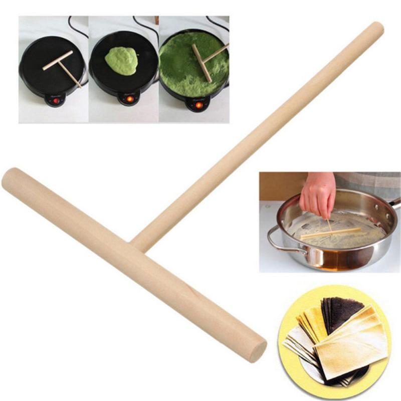 T Shape Crepe Maker Wooden Spreader Stick Kitchen Tool