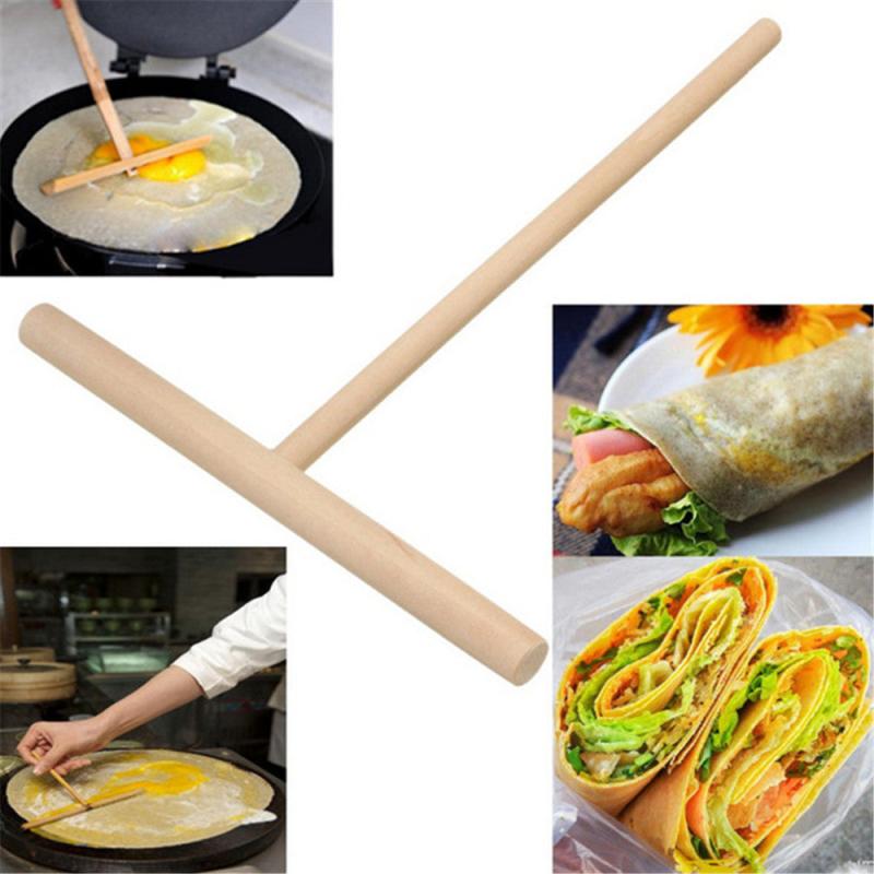 T Shape Crepe Maker Wooden Spreader Stick Kitchen Tool