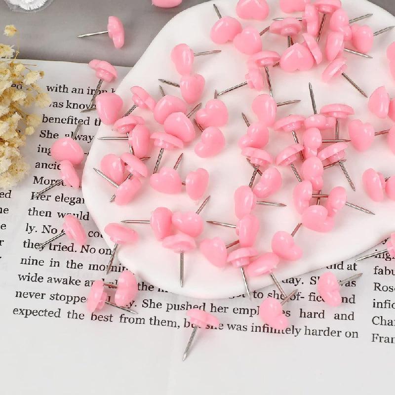 100pc Pink Heart Push Pins for Home School & Office Decor