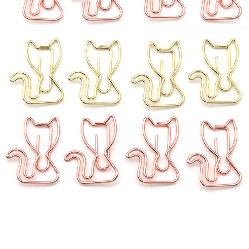 20pcs Mix Colors Metal Paper Clips Cat Bookmarks For Office Notebook Accessory