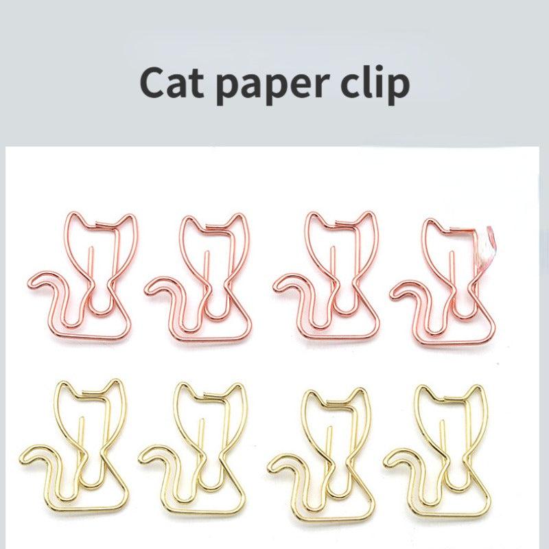 20pcs Mix Colors Metal Paper Clips Cat Bookmarks For Office Notebook Accessory