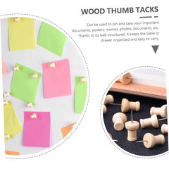 100pcs Wood Push Pins Wooden Head Pin Wood Thumb Tacks Decorative