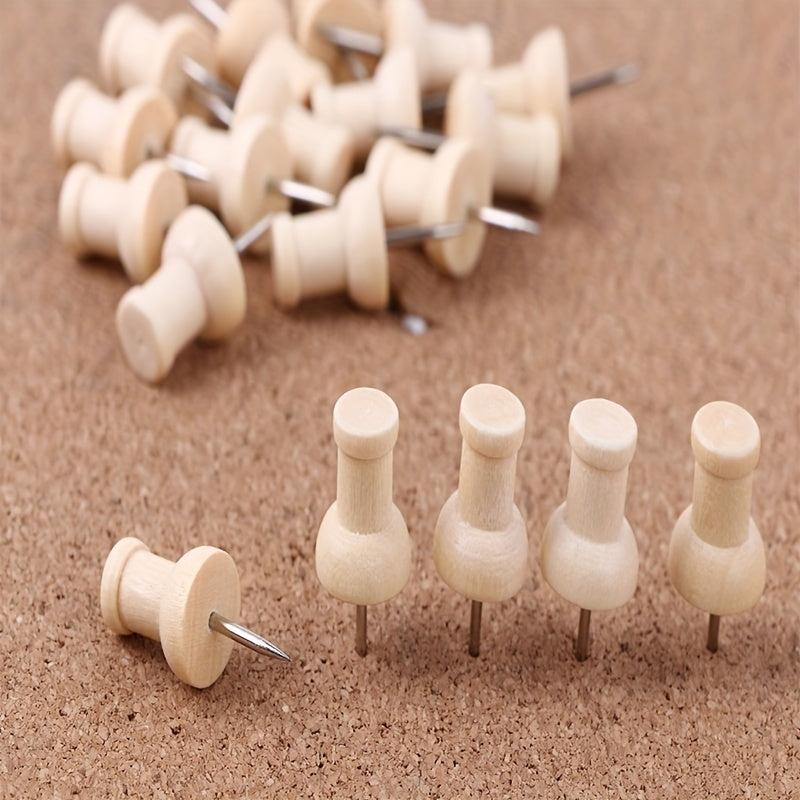 100pcs Wood Push Pins Wooden Head Pin Wood Thumb Tacks Decorative
