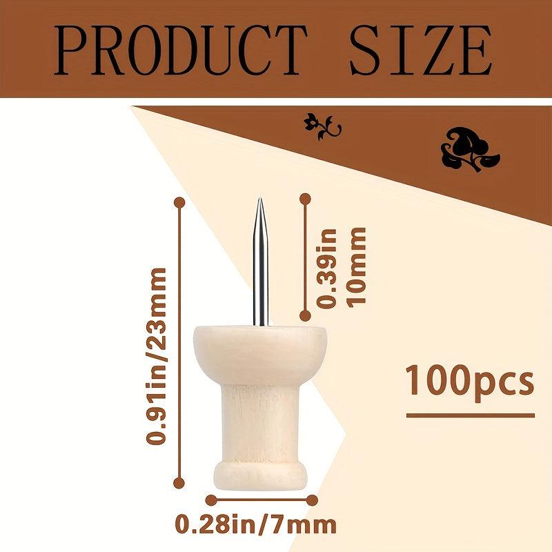 100pcs Wood Push Pins Wooden Head Pin Wood Thumb Tacks Decorative