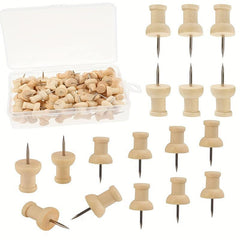 100pcs Wood Push Pins Wooden Head Pin Wood Thumb Tacks Decorative