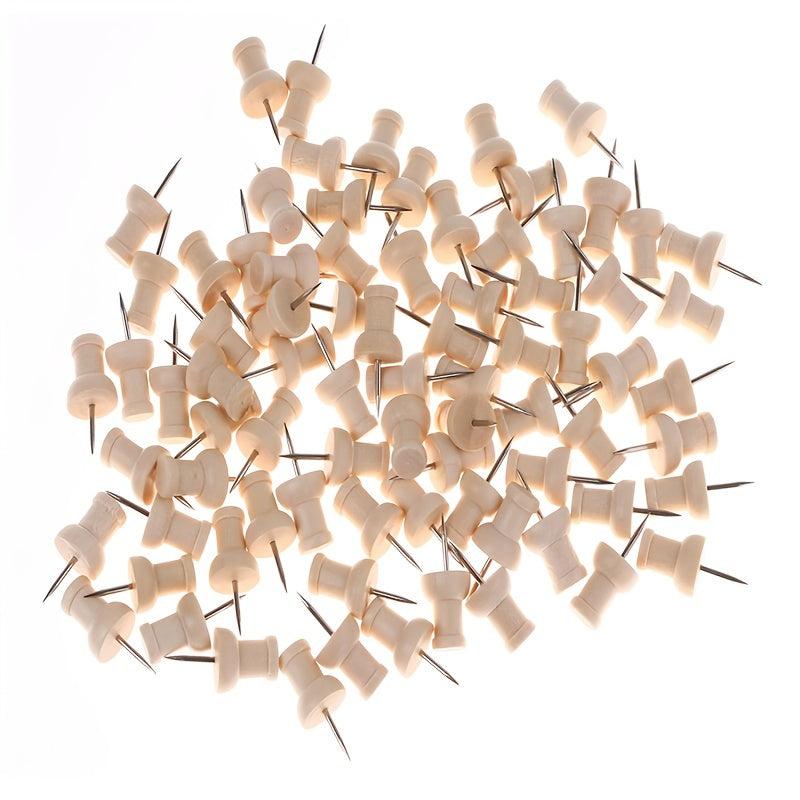 100pcs Wood Push Pins Wooden Head Pin Wood Thumb Tacks Decorative