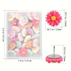 30pcs Daisy Resin Flower Push Pins Colorful Decorative Office Supplies Random