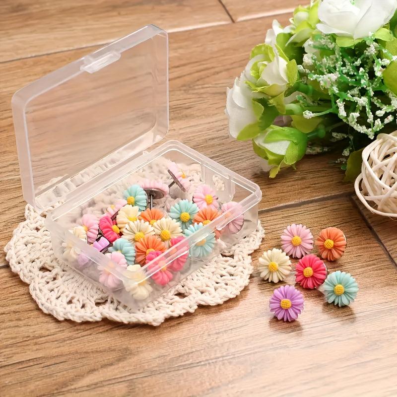 30pcs Daisy Resin Flower Push Pins Colorful Decorative Office Supplies Random