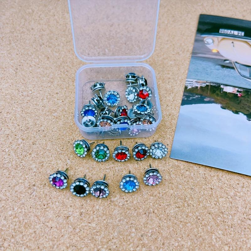 30pcs Glitter Rhinestone Gemstone Cork Bulletin Board Push Pins