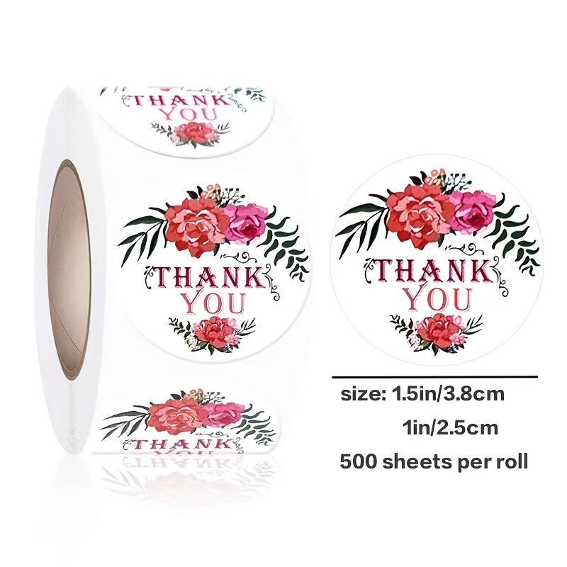 500 Round Flower Thank You Stickers Roll Sealing Stickers
