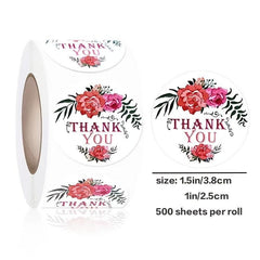 500 Round Flower Thank You Stickers Roll Sealing Stickers