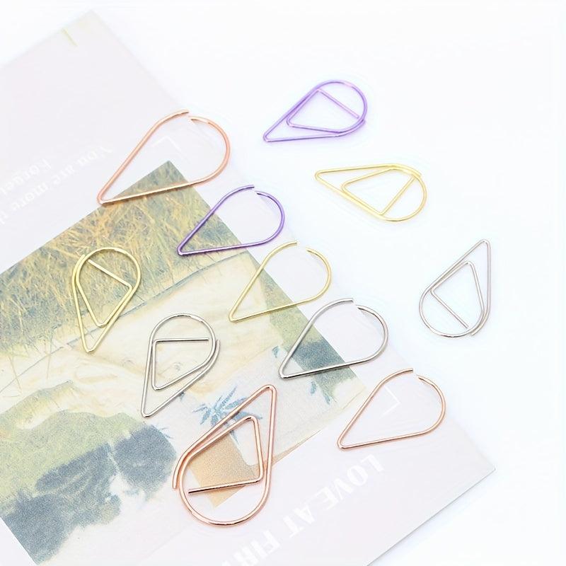 14pcs Water Drop Shaped Paper Clips Metal Bookmarks Message Holder