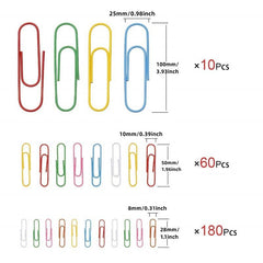 250PCS Large Paper Clip Set Variety of Coated Reusable Clips
