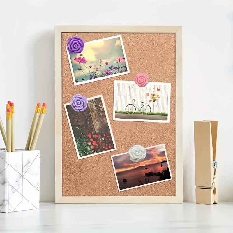 20 Pcs Resin Rose Flower Push Pin Colorful Flower Cork Board Pin