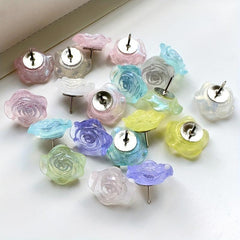 20 Pcs Resin Rose Flower Push Pin Colorful Flower Cork Board Pin